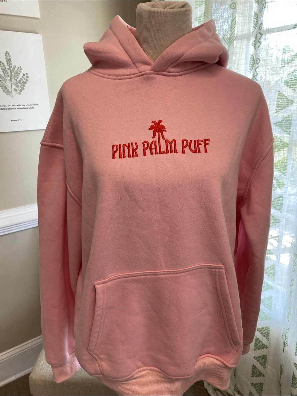 Pink Palm Puff Logo Pullover Hoodie